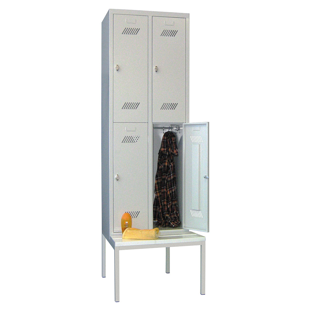 Garderobenschrank 2-Fächer übereinander mit untergebauter Sitzbank