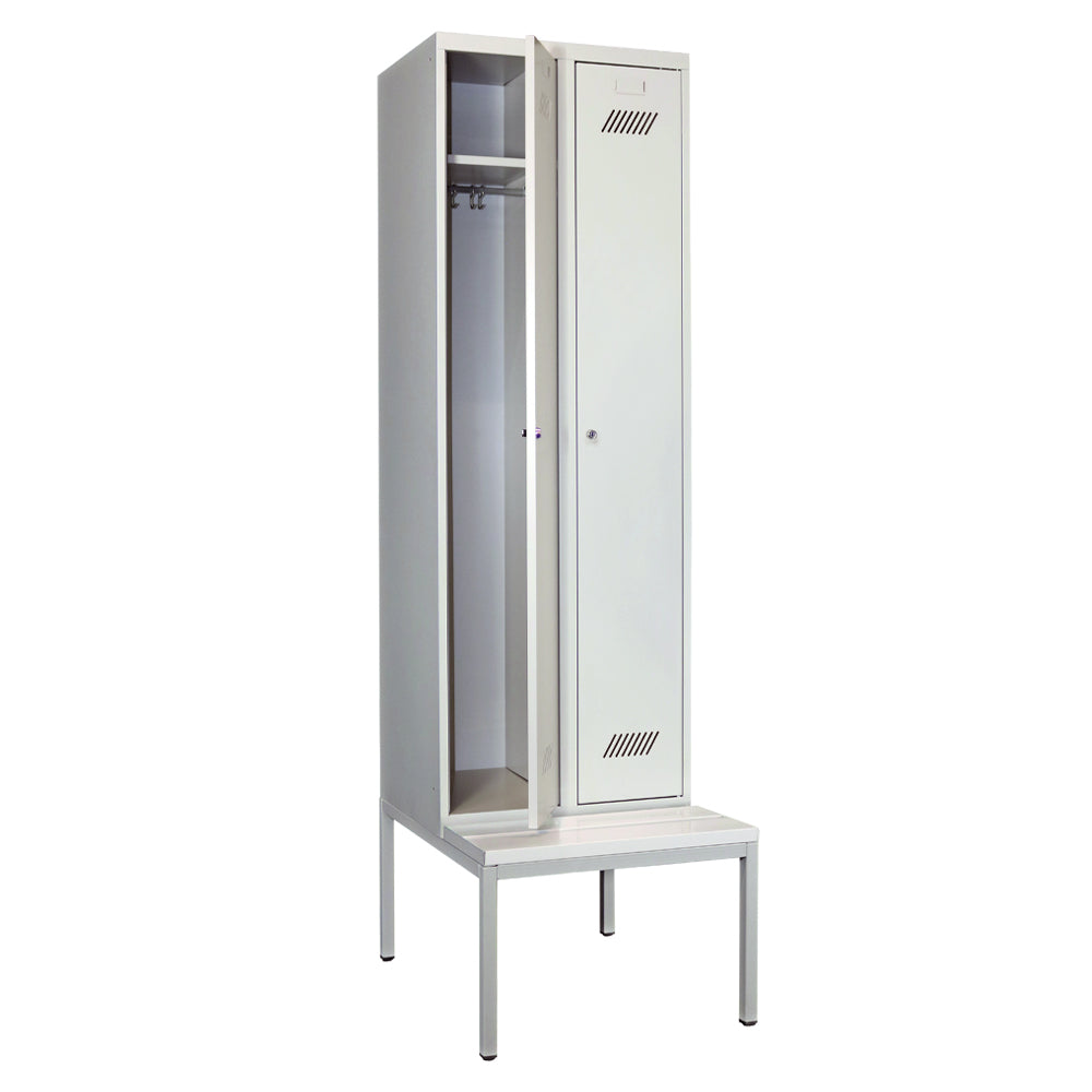 Garderobenschrank-2Abteile-Sitzbank-offen