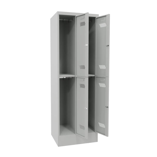 Garderobenschrank-2abteile-4Faecher-sockel-offen