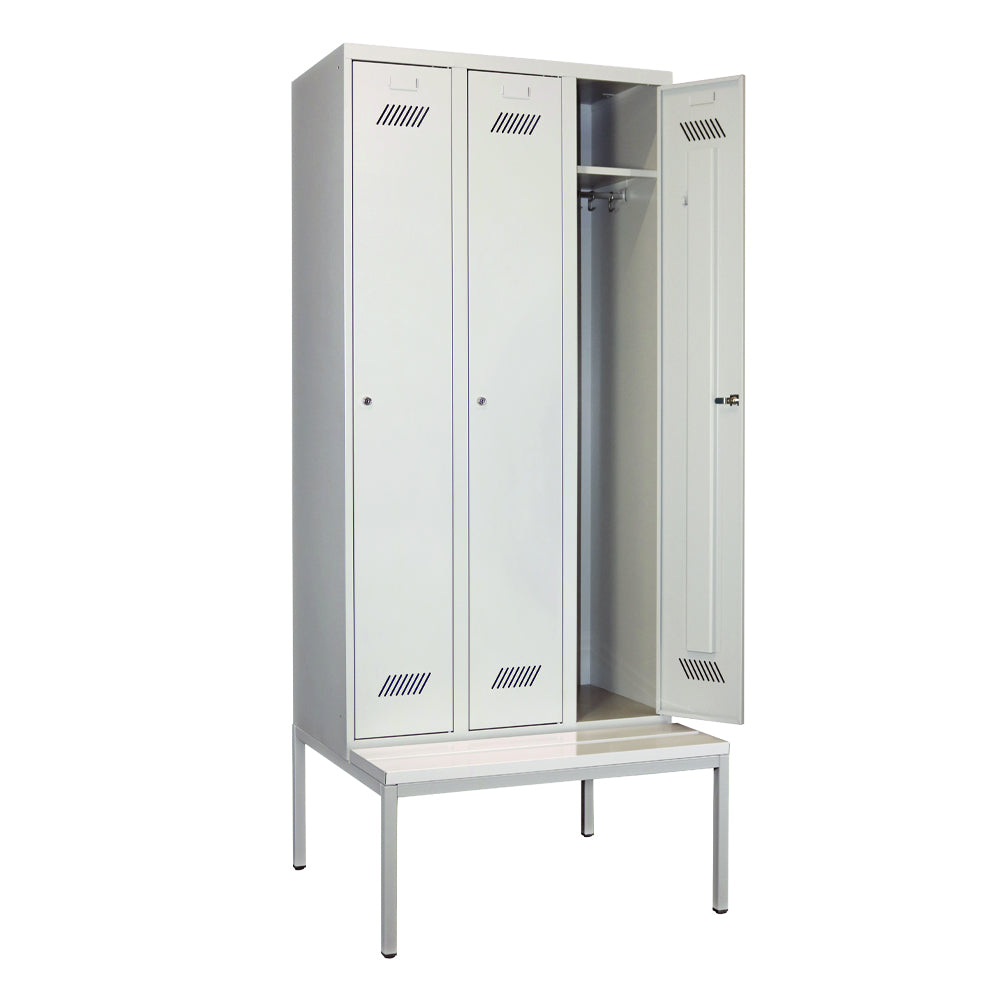 Garderobenschrank-3Abteile-Sitzbank-offen