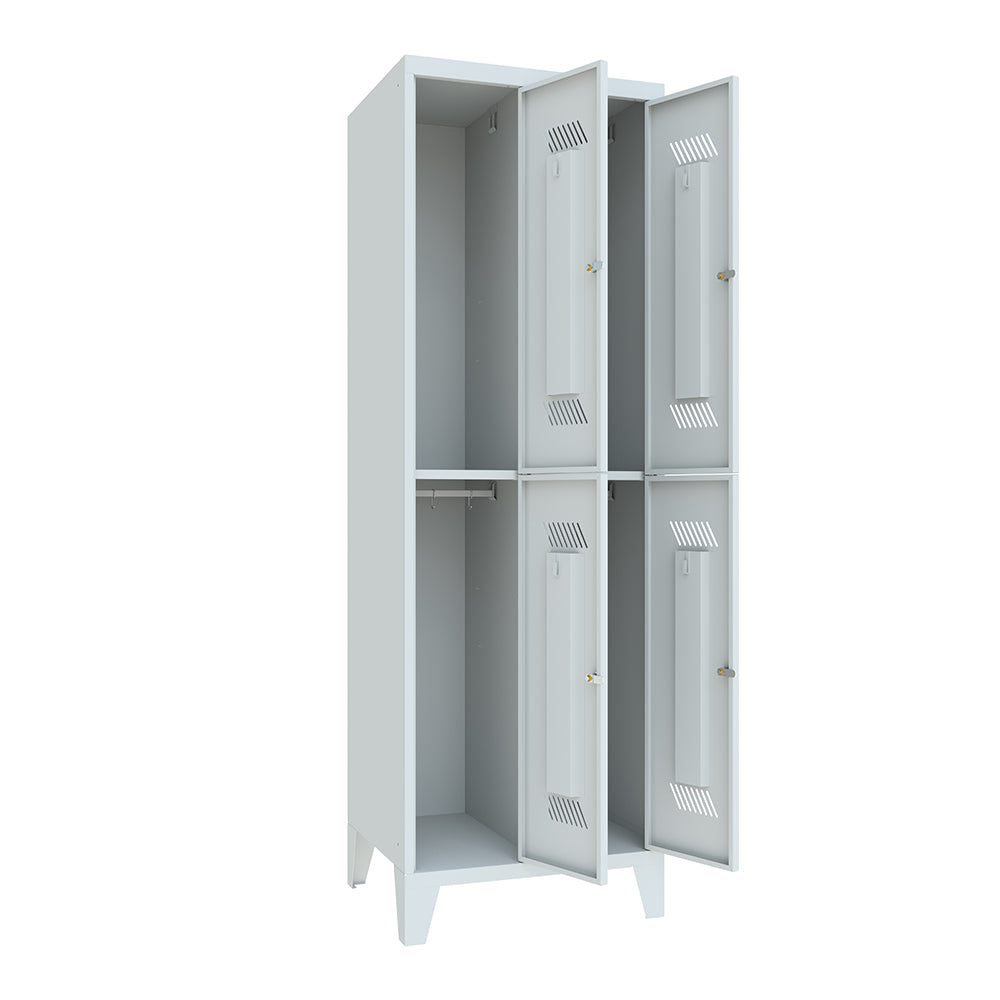 Garderobenschrank-mit-Fuss-2Abteile-4Faecher-offen