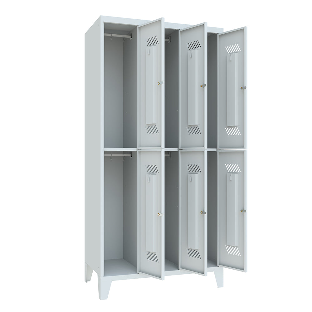 Garderobenschrank-mit-Fuss-3Abteile-6Faecher-offen