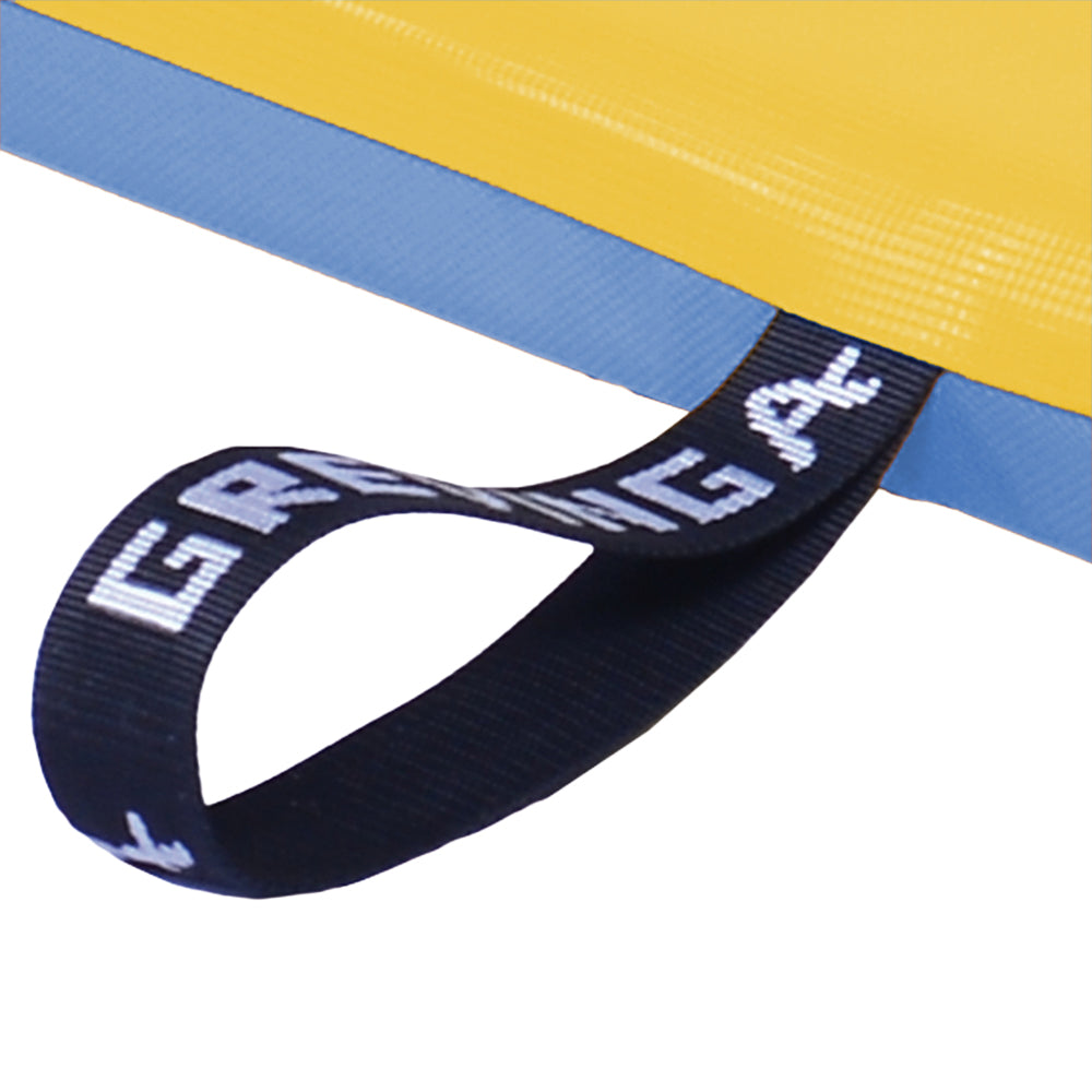 Leichtturnmatte FUN RG 80 Detail Tragschlaufe_gelb-blau